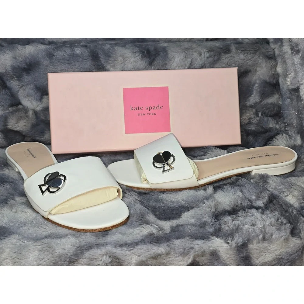 NWB Kate Spade Ferry White Leather‎ Slide Sandals Size 10